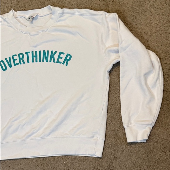Wildfox White Sweatshirt with Teal 'Overthinker' Print - Picture 6 of 7